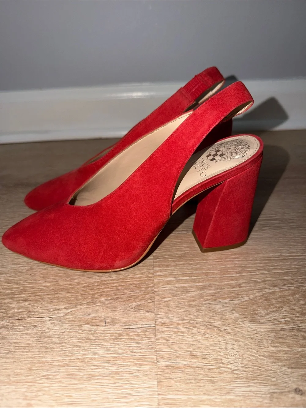 Vince Camuto Bright Red Suede Pointed Slingback Heels